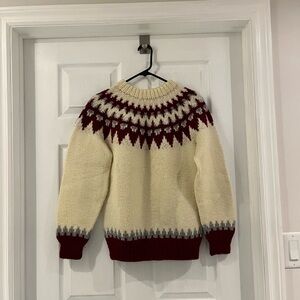 Handmade unisex Cream and Burgundy Sweater- Icelandic style